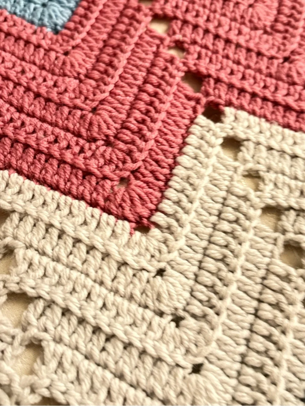 Hand Crocheted Chevron Ripple Afghan Throw Blanket Pink Blue Cream Twin Vintage